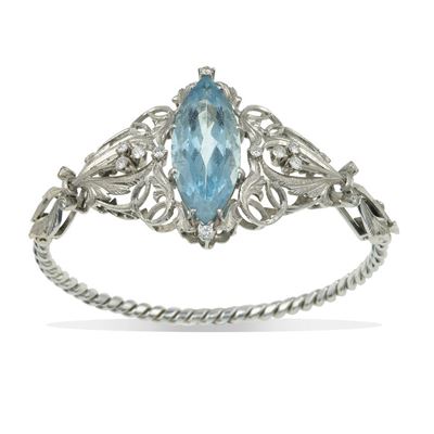 Bracciale Rigido con Acquamarina e Piccoli Diamanti