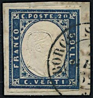 1861, Sardegna, 20c, cobalto oltremare scuro (S. 15 Di)  - Auction Postal History and Philately - Cambi Casa d'Aste