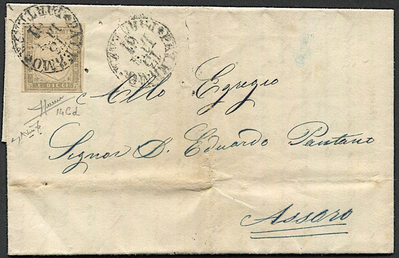 1861, Sardegna, 10c grigio, (S. 14Cd)  - Asta Storia Postale e Filatelia - Cambi Casa d'Aste