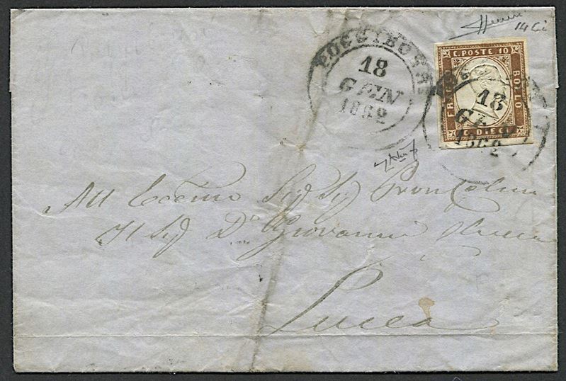 1862, Sardegna, 10c, bruno cioccolato scuro (S. 14 Ci)  - Asta Storia Postale e Filatelia - Cambi Casa d'Aste