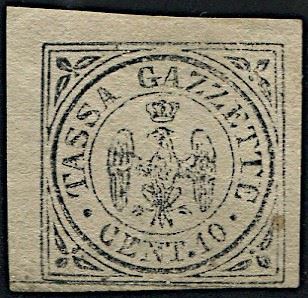 1859, Modena, segnatasse per giornali, 10c, nero (S.5)  - Auction Postal History and Philately - Cambi Casa d'Aste