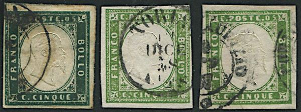 1857/1859, Sardegna, 5c. verde mirto scuro (S. 13 Ab)