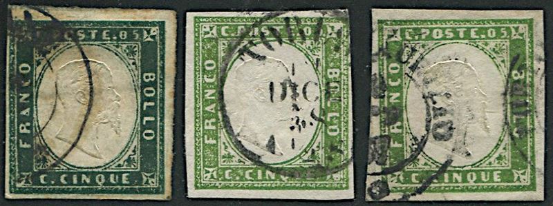 1857/1859, Sardegna, 5c. verde mirto scuro (S. 13 Ab)  - Asta Storia Postale e Filatelia - Cambi Casa d'Aste