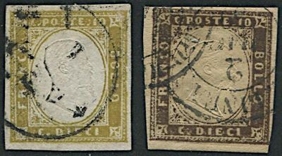 1859/1862, Sardegna, 10c, Oliva Chiaro (s. 14 Db)
