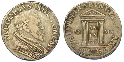 Stato Pontificio. Gregorio XIII, 1572-1585. Testone 1575. Anno Santo.