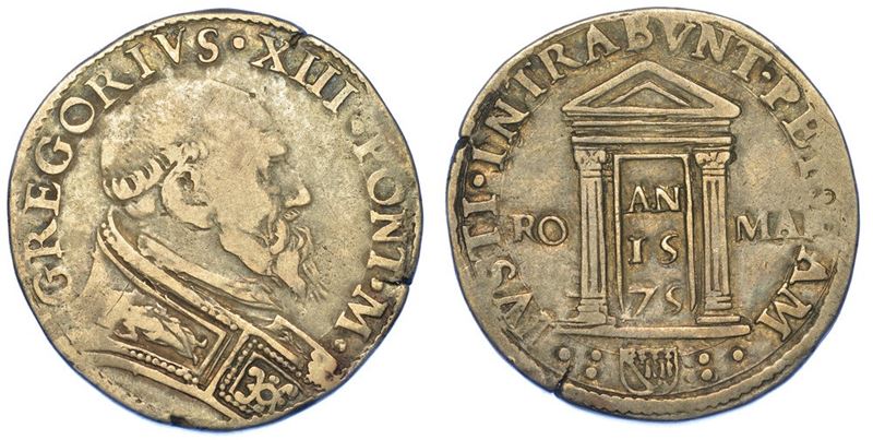 STATO PONTIFICIO. GREGORIO XIII, 1572-1585. Testone 1575. Anno Santo.  - Auction Numismatics - Cambi Casa d'Aste