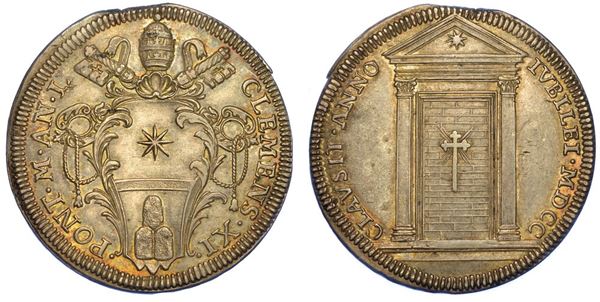 ROMA. CLEMENTE XI, 1700-1721. Testone 1700/A. I. Anno Santo.