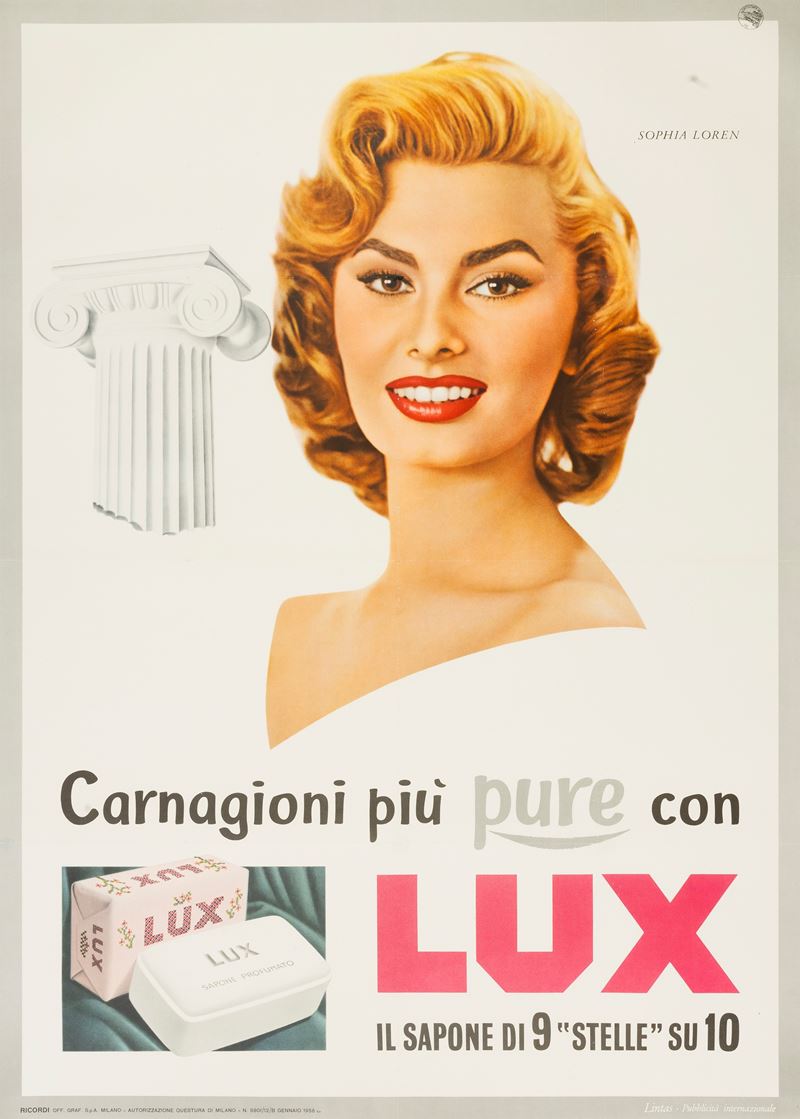 Anonimo : Sapone Lux - Sophia Loren  - Auction POP Culture and Vintage Posters - Cambi Casa d'Aste