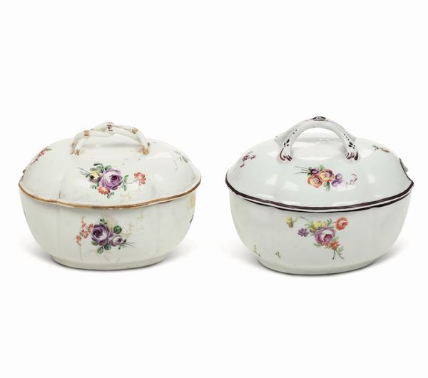 Due zuccheriere  Torino, Manifattura di Vinovo, periodo Hannong, 1776-1779