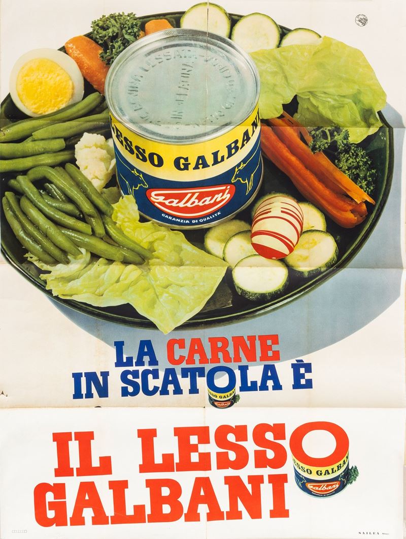 Anonimo : La carne in scatola è il Lesso Galbani  - Auction POP Culture and Vintage Posters - Cambi Casa d'Aste