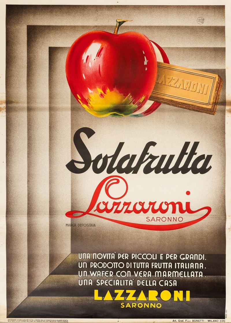 Anonimo : Solafrutta Lazzaroni - Saronno  - Auction POP Culture and Vintage Posters - Cambi Casa d'Aste