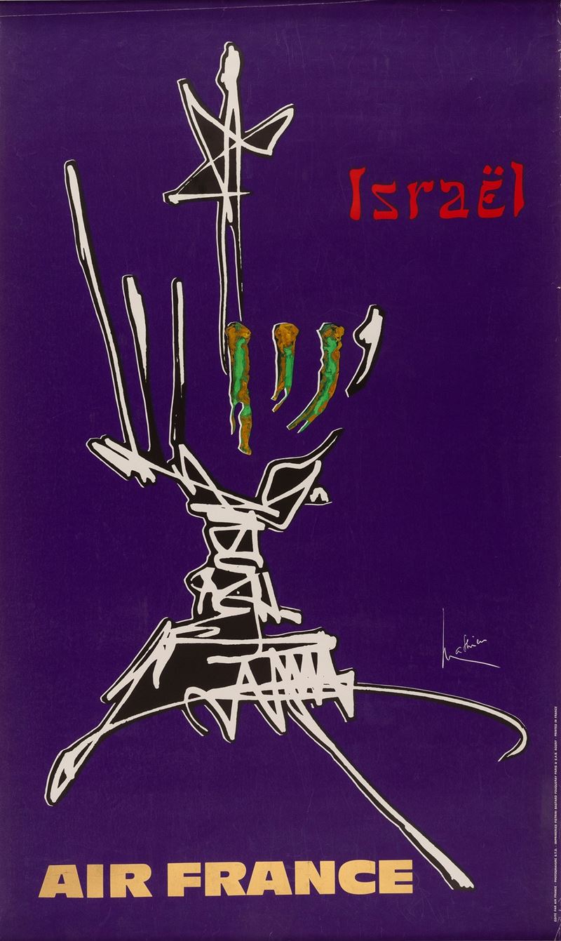 Georges Mathieu : Air France - Israel  - Auction POP Culture and Vintage Posters - Cambi Casa d'Aste