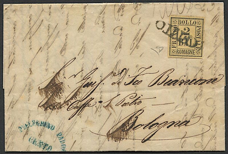 1860, Romagne, 2 baj giallo arancio  - Auction Postal History and Philately - Cambi Casa d'Aste