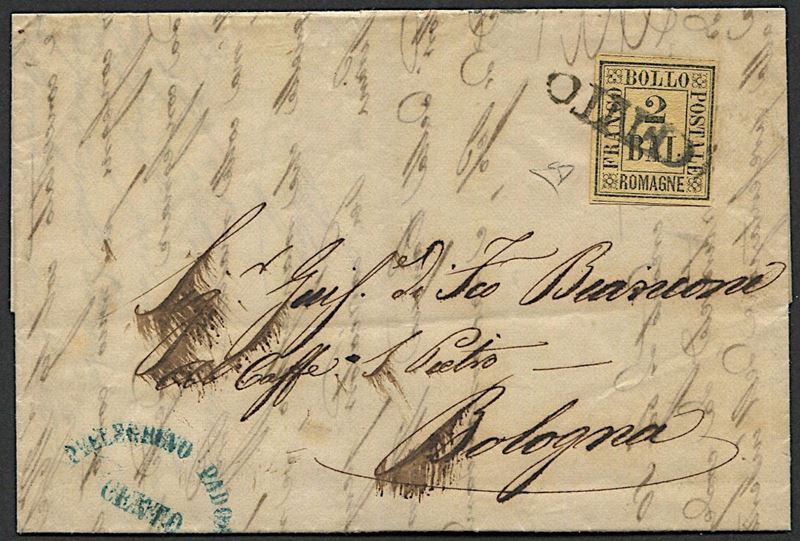 1860, Romagne, 2 baj giallo arancio  - Auction Postal History and Philately - Cambi Casa d'Aste