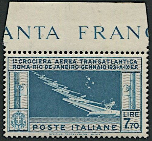 1930, Regno d’Italia, Posta Aerea, lire 7,70 nuovo con gomma integra  - Asta Storia Postale e Filatelia - Cambi Casa d'Aste