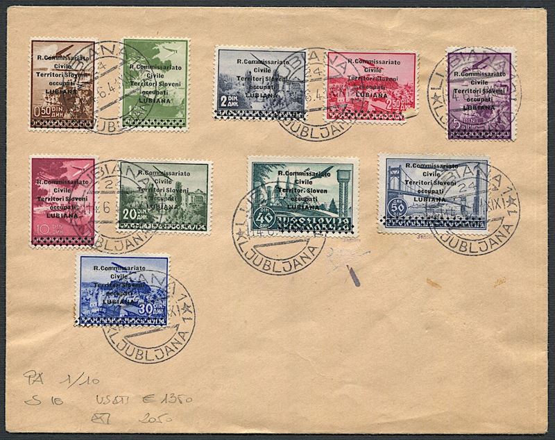 1941, Lubiana, Posta Aerea, busta non viaggiata affrancata con la prima serie di P. Aerea  - Auction Postal History and Philately - Cambi Casa d'Aste