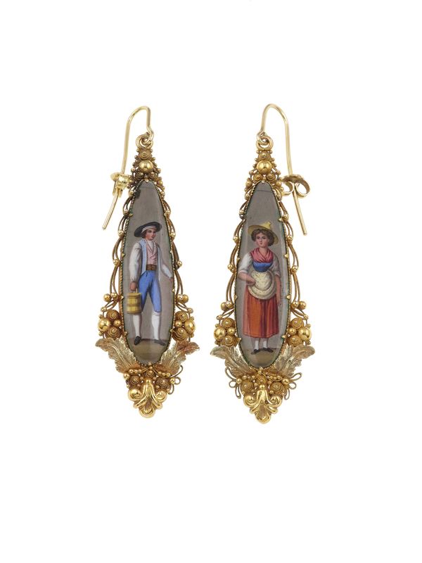 Pair of enamel and gold earrings
