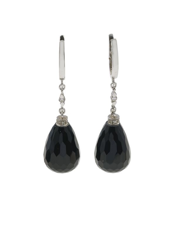 Pair of diamond, black glass and gold earrings