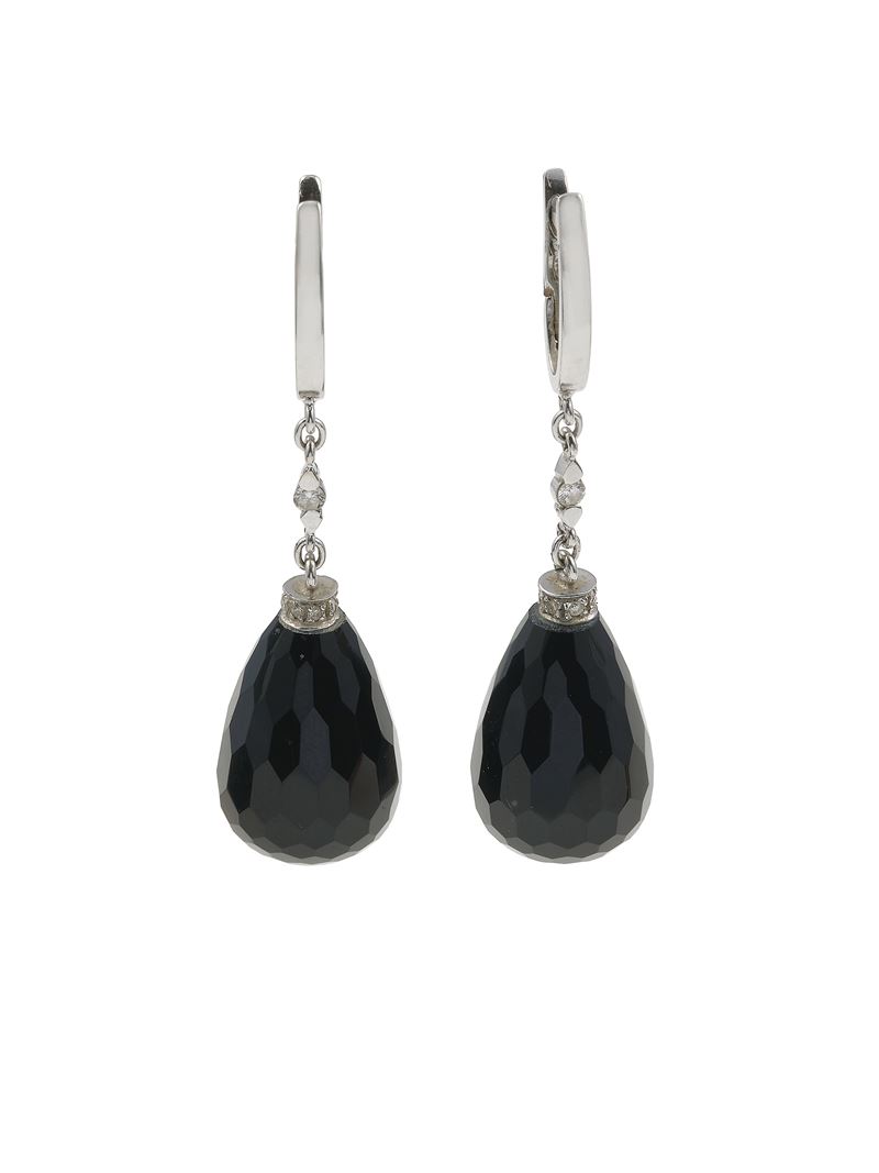 Pair of diamond, black glass and gold earrings  - Auction Fine Jewels - Cambi Casa d'Aste
