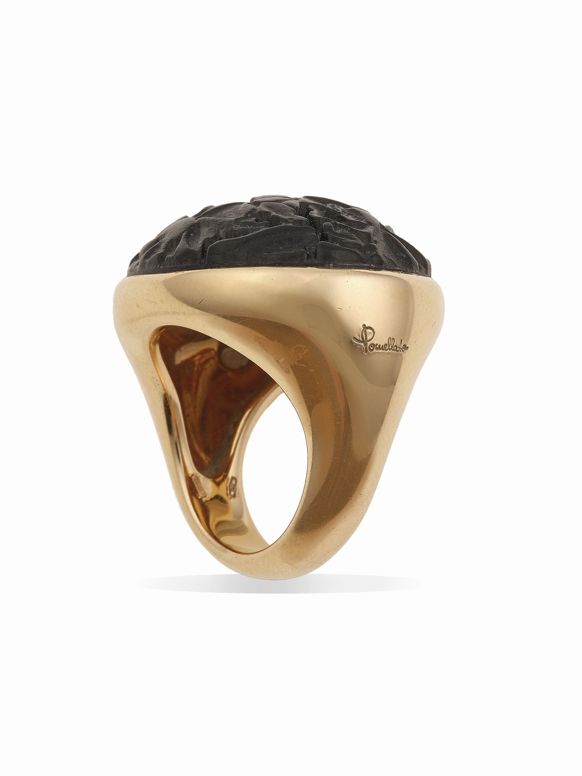 Montatura in oro rosa 750/1000, Anello “Victoria” con giaietto inciso e diamante