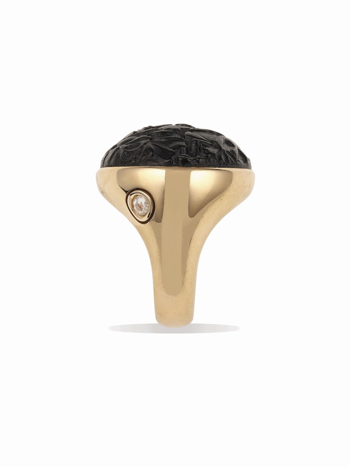 Montatura in oro rosa 750/1000, Anello “Victoria” con giaietto inciso e diamante