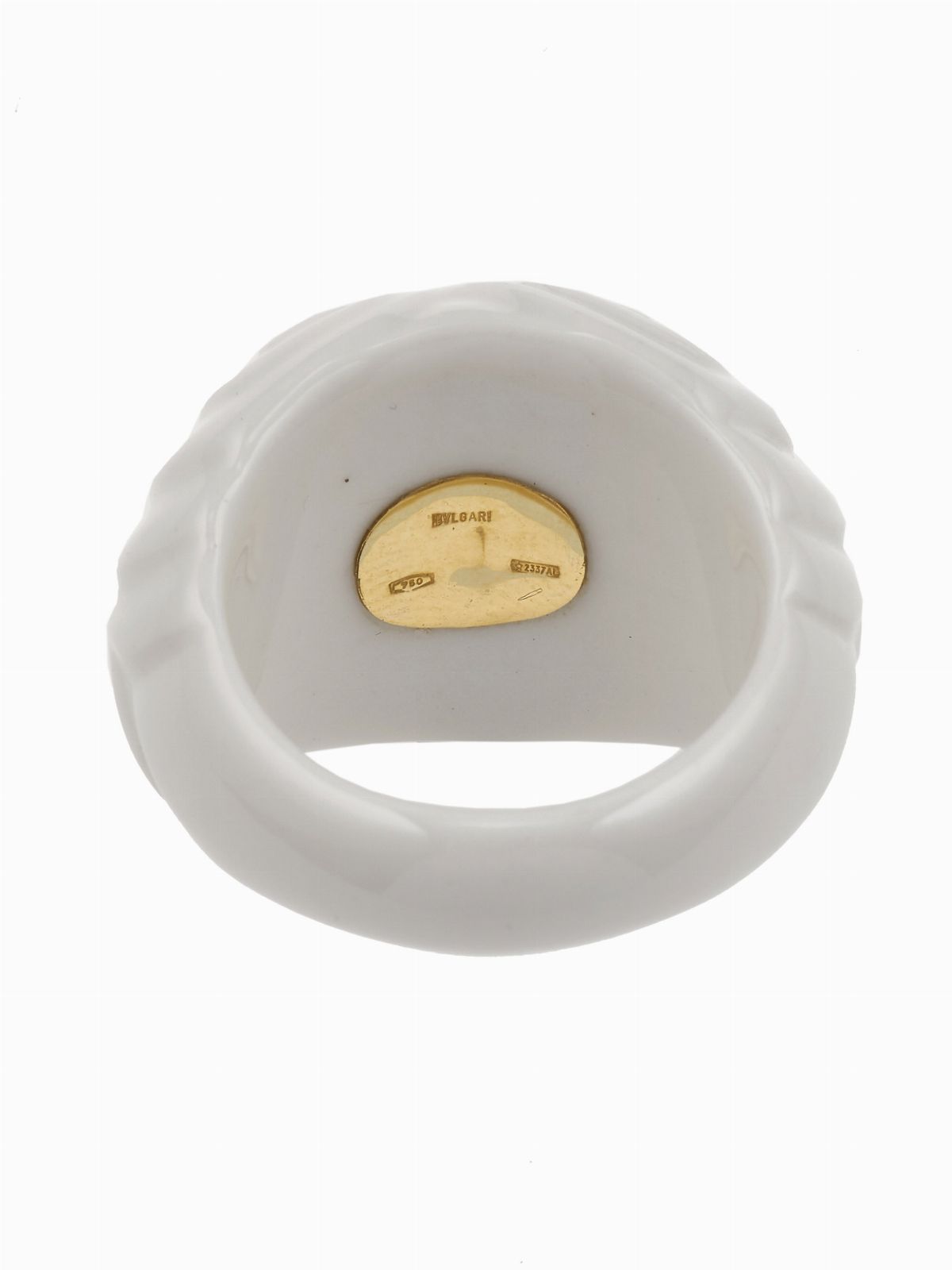 Bulgari, Anello “Chandra” con quarzo citrino in montatura in ceramica e oro giallo 750/1000