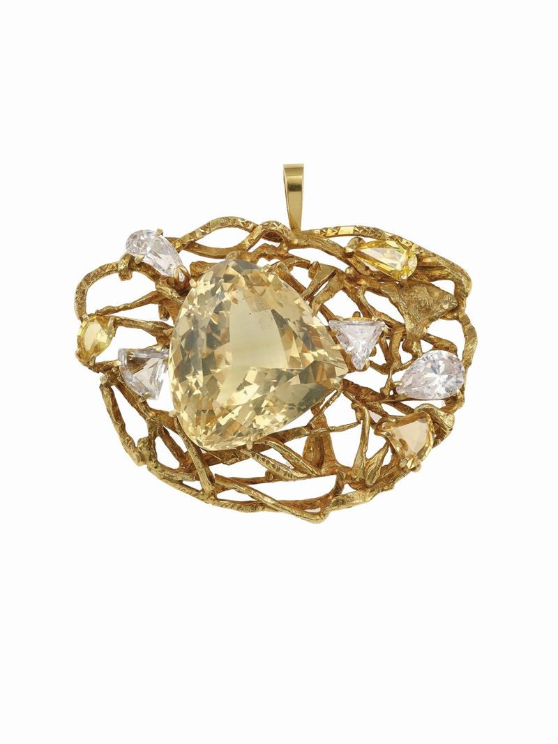 Quartz, paste and gold pendant brooch  - Auction Fine Jewels - Cambi Casa d'Aste