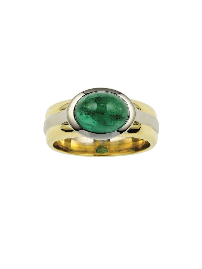 Anello con smeraldo taglio cabochon  - Asta Fine Jewels - Cambi Casa d'Aste