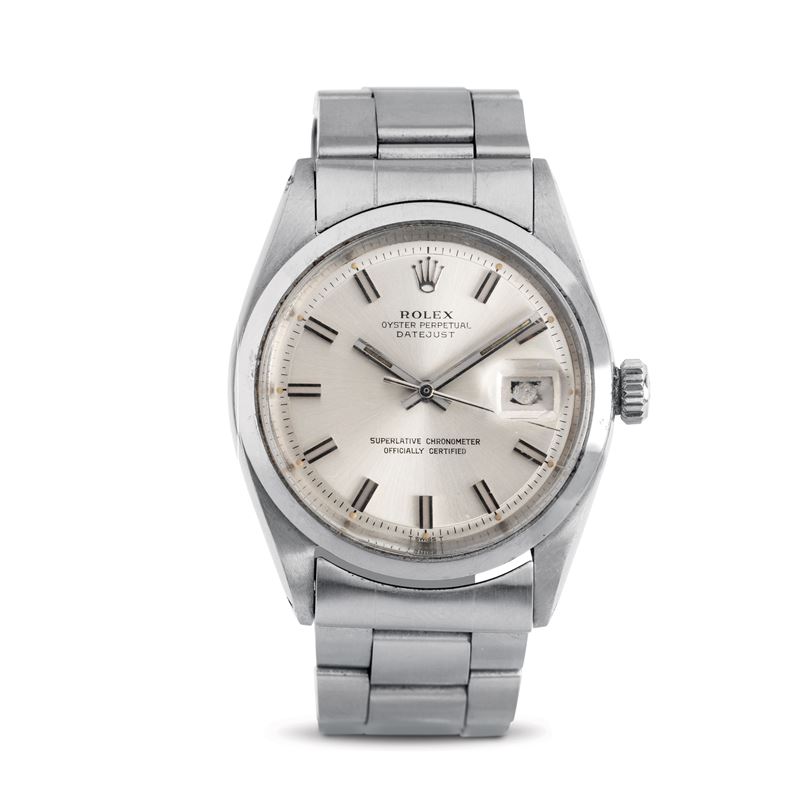 Rolex : Simple and elegant steel Datejust, "Wide Boy" argentè dial, automatic movement and date display, Oyster bracelet  - Auction Watches - Cambi Casa d'Aste