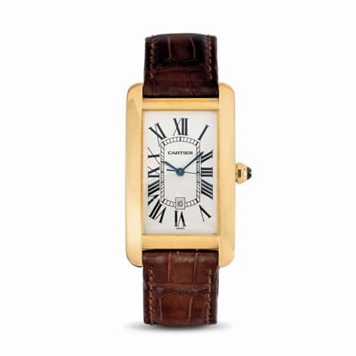 Prestigioso Orologio Tank Americaine Ref 1740, Quadrante a Lavorazione Flinqué Argentato, Lancett...