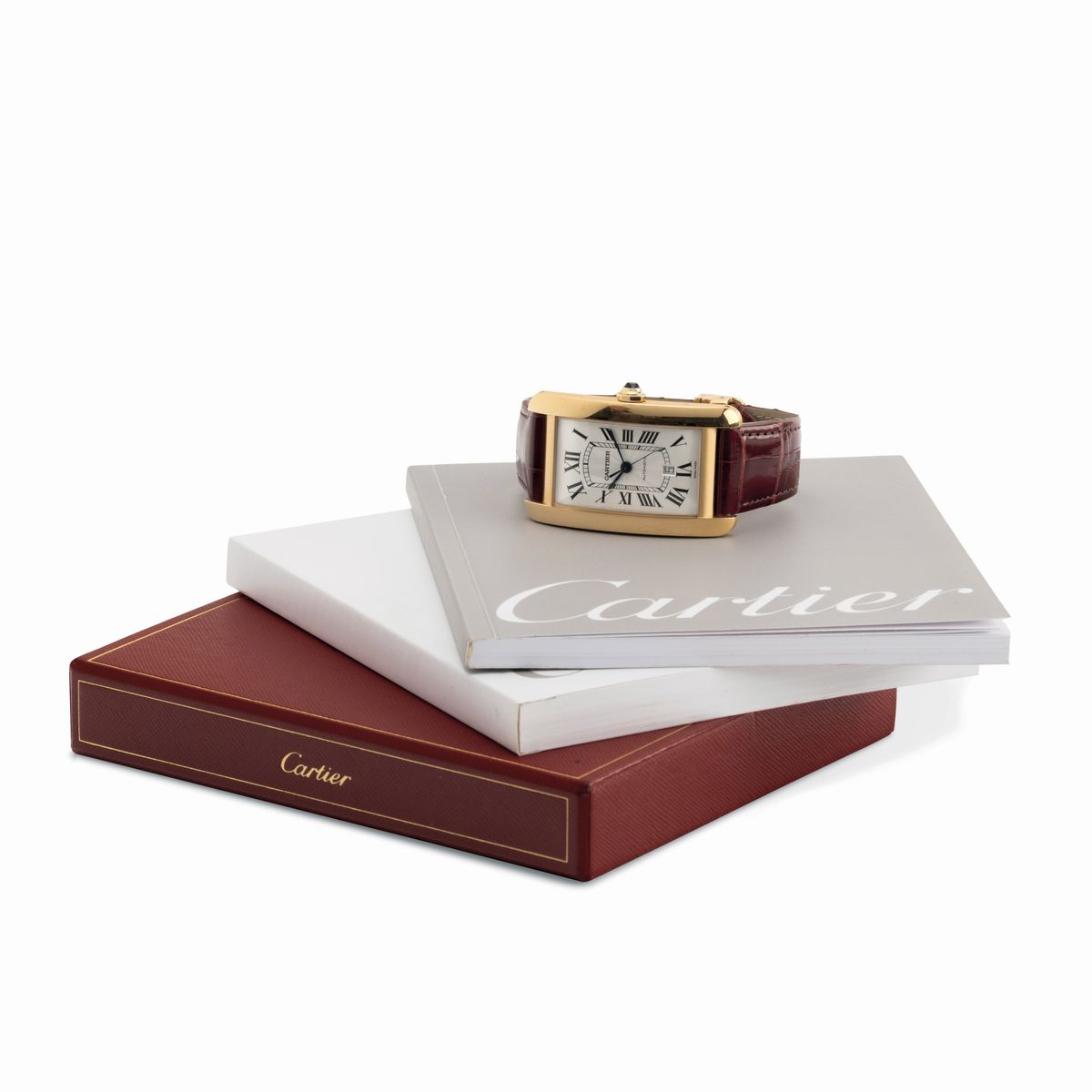 Cartier - Grande Orologio Tank Americaine XL in Oro Rosa 18k, Quadrante Argentè Flinquè con Numer...