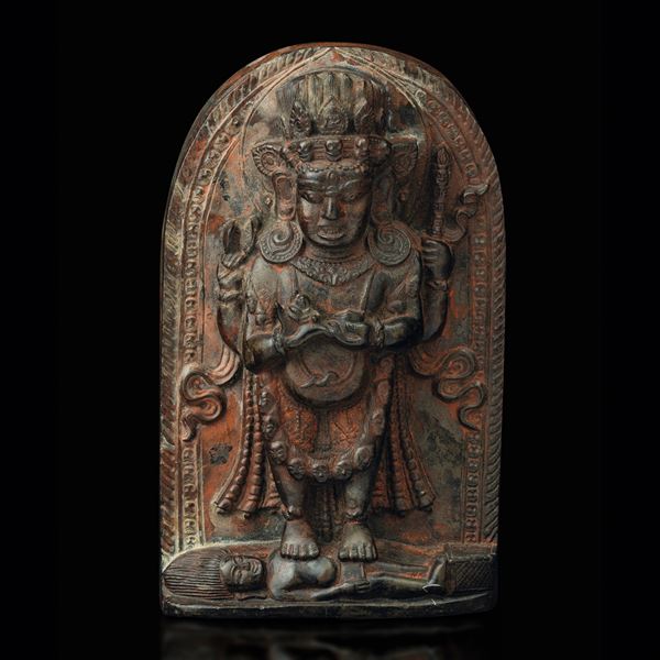 Stele in pietra raffigurante Mahakala, Tibet, XV secolo