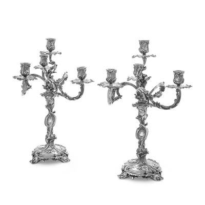 Candelabri a quattro fiamme, bronzo argentato, XIX-XX secolo