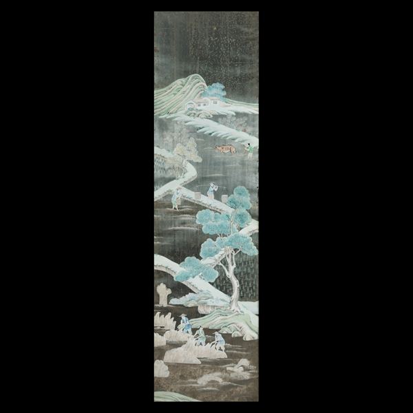 Dipinto su carta a decoro di paesaggi e vita comune di campagna, Cina, Dinastia Qing, epoca Qianlong (1736-1796)