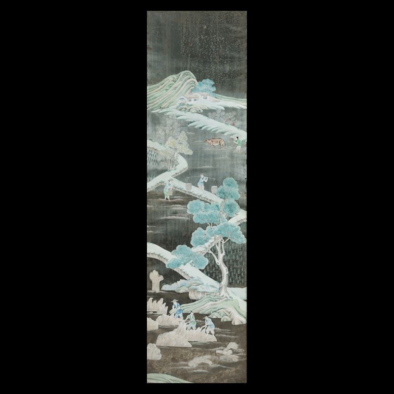 Dipinto su carta a decoro di paesaggi e vita comune di campagna, Cina, Dinastia Qing, epoca Qianlong (1736-1796)  - Asta Fine Chinese Works of Art - Cambi Casa d'Aste