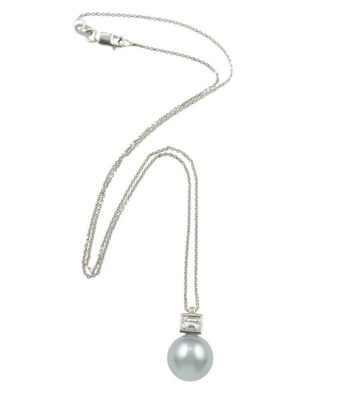 Collana con perla grigia e diamante  - Asta Gioielli - Cambi Casa d'Aste