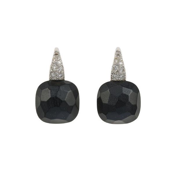Pair of onyx and diamond earrings. Signed Pomellato