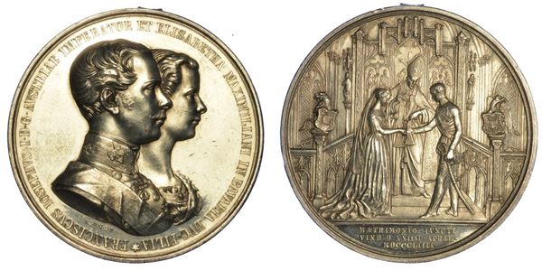 AUSTRIA. FRANZ JOSEPH, 1848-1916. Medaglia in argento 1854. Matrimonio con la principessa Elisabetta di Baviera.