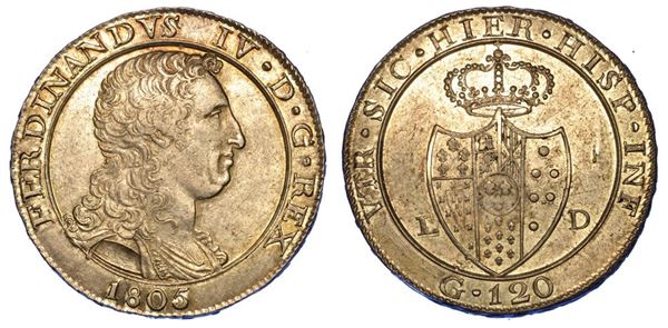 NAPOLI. FERDINANDO IV DI BORBONE, 1759-1816. Piastra da 120 Grana 1805.