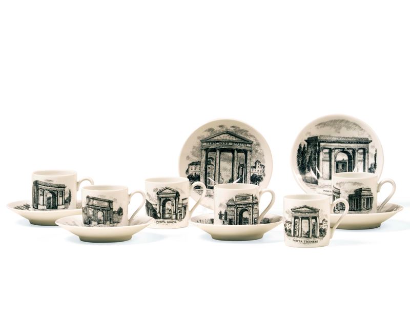 Sei tazze da caffè Milano, 1950 circa Design di Piero Fornasetti (1913-1988)   - Asta L'Art de la Table - Cambi Casa d'Aste