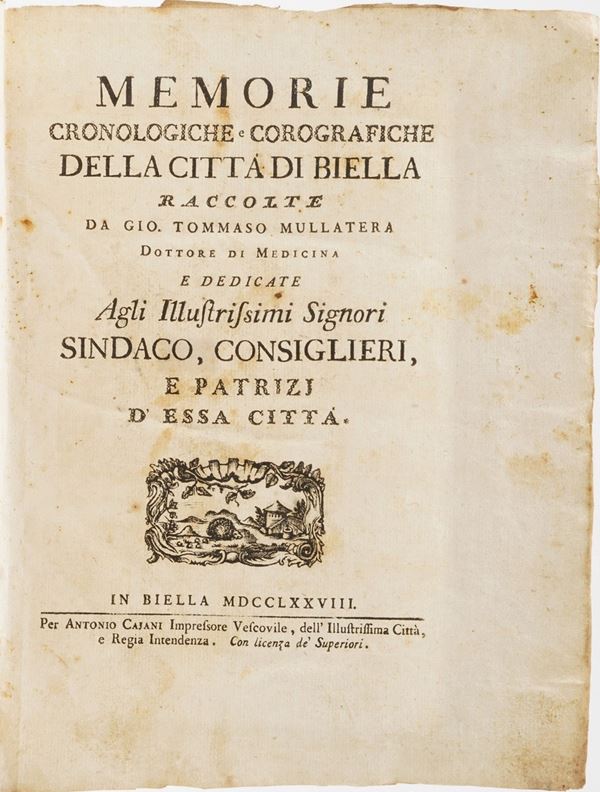 Gio Tommaso Mullatera. Memorie cronologiche della città di Biella, In Biella per Antonio Cajani 1778.