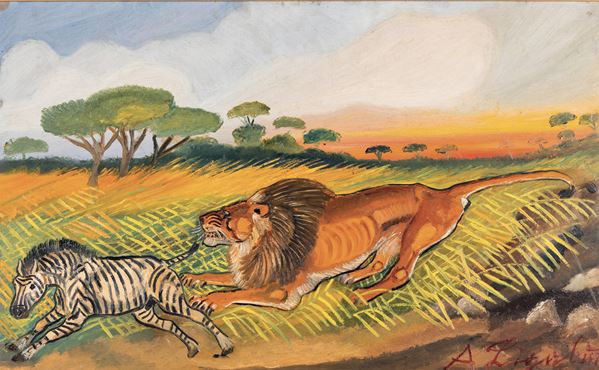 Leone con zebra