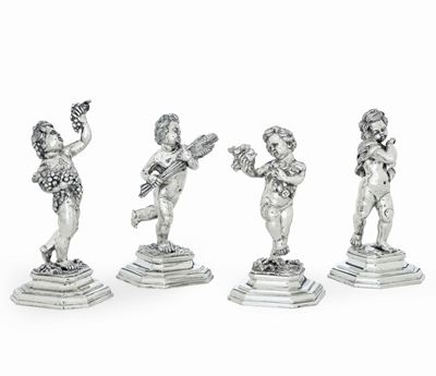 Quattro Figure Rappresentanti le Quattro Stagioni. Argenteria Artistica Milanese del XX Secolo. A...