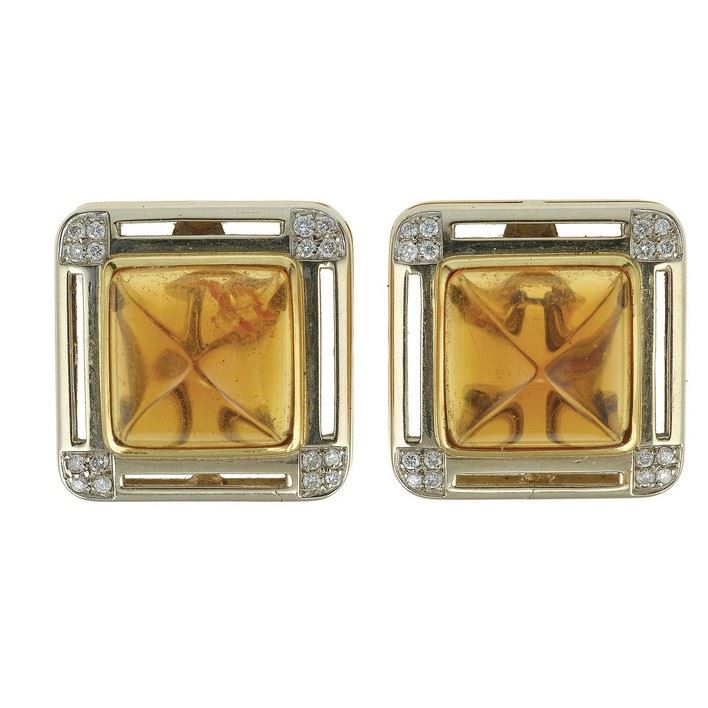 Pair of quartz and diamond earrings  - Auction Jewels - Cambi Casa d'Aste