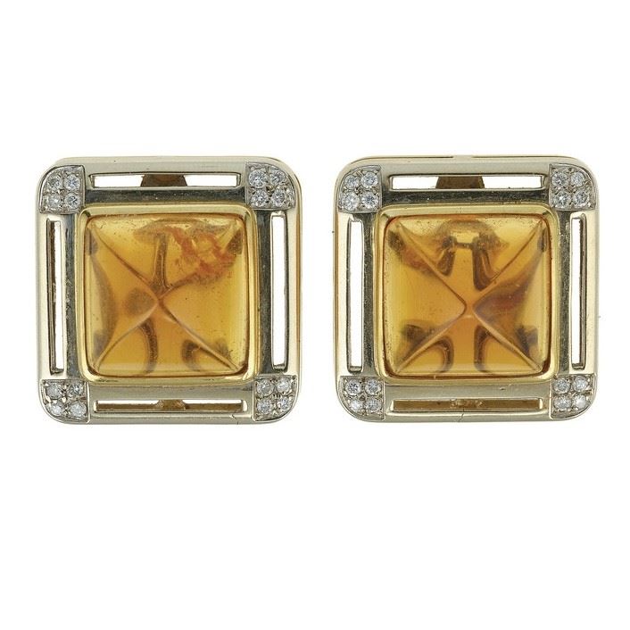 Pair of quartz and diamond earrings  - Auction Jewels - Cambi Casa d'Aste