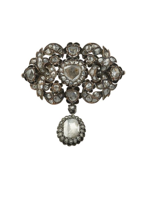 Rose-cut diamond and gold brooch