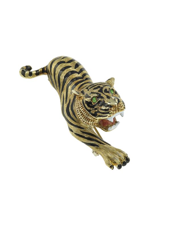 Spilla "tigre" con smalti policromi