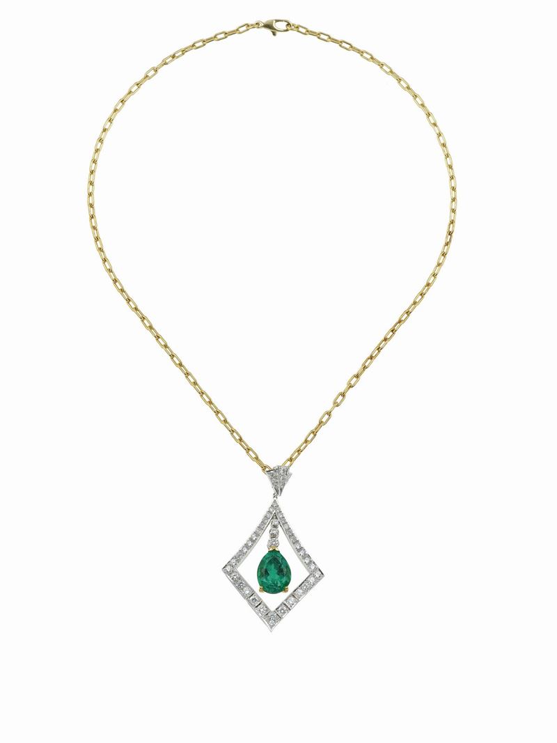 Colombia emerald and diamond necklace. Gemmological Report R.A.G. Torino n. JR23016  - Auction Fine Jewels - Cambi Casa d'Aste