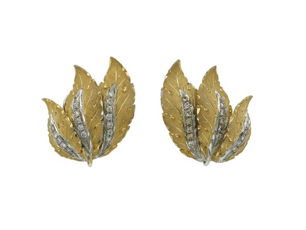 Pair of gold and diamond earrings. Signed Buccellati