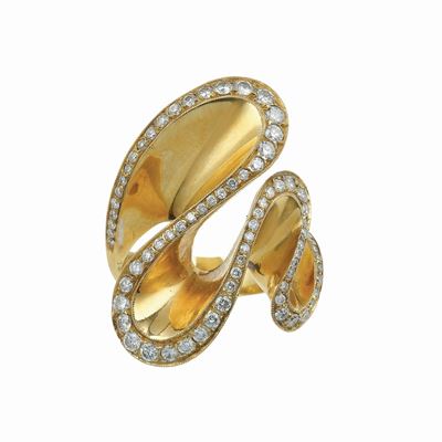 Anello a volute con diamanti in oro giallo 750/1000